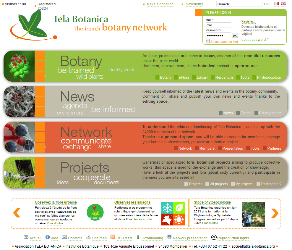 Screenshot of the Website Tela Botanica